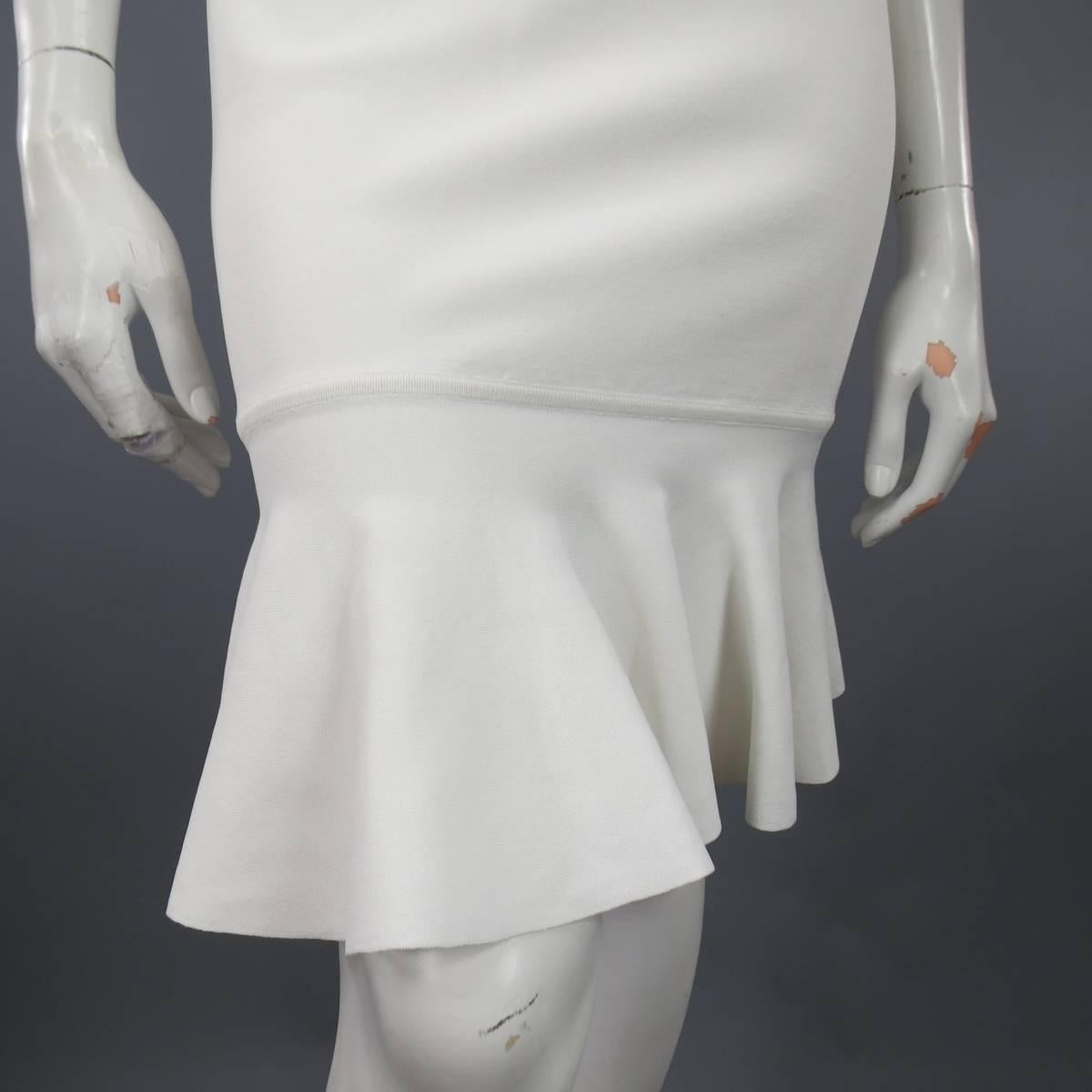 Women's ALEXANDER MCQUEEN Size XL Cream Pearl Embellished Ruffle Skirt Cocktail Dress