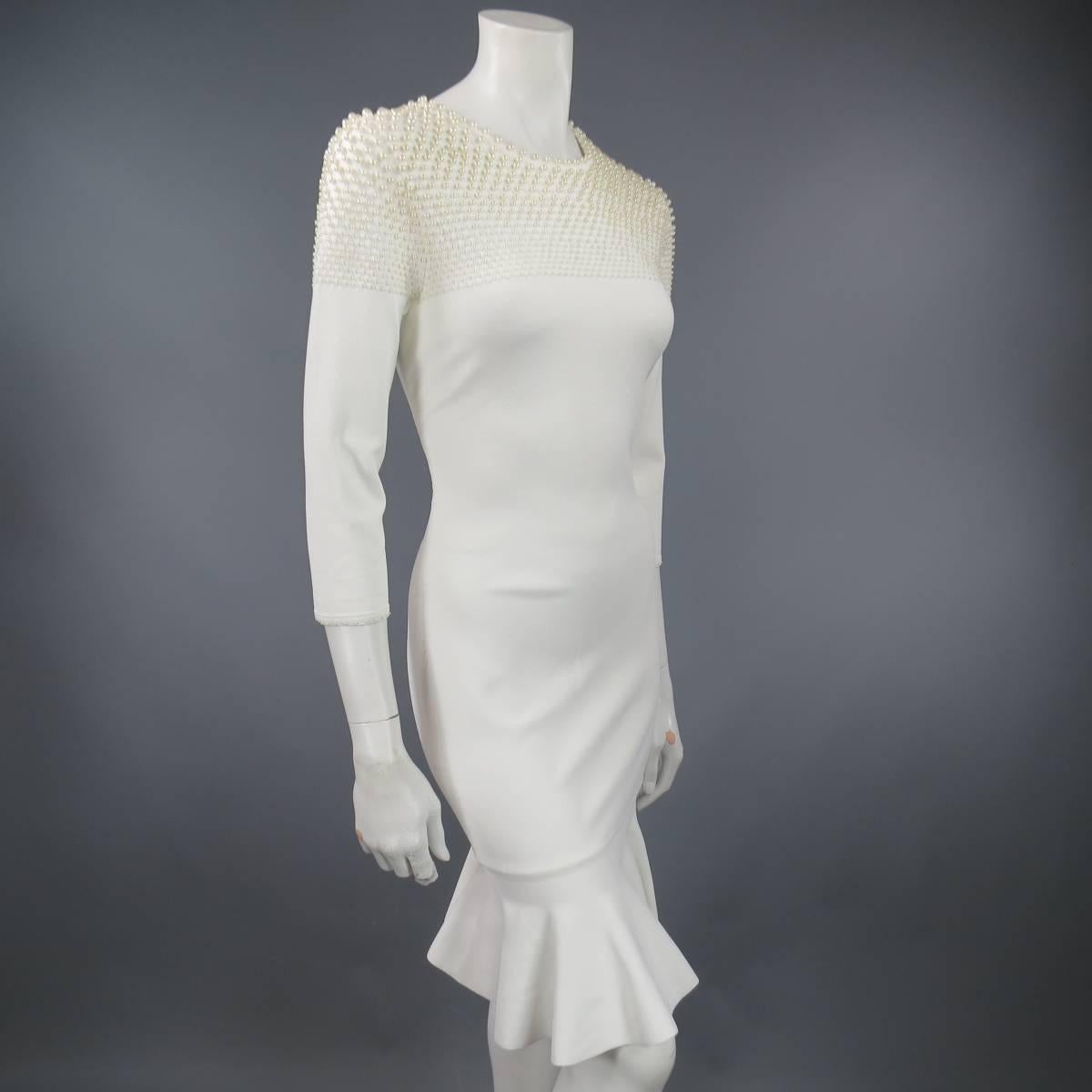ALEXANDER MCQUEEN Size XL Cream Pearl Embellished Ruffle Skirt Cocktail Dress 1