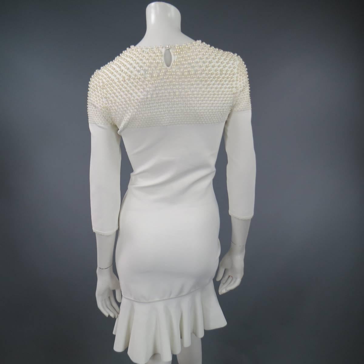 ALEXANDER MCQUEEN Size XL Cream Pearl Embellished Ruffle Skirt Cocktail Dress 3