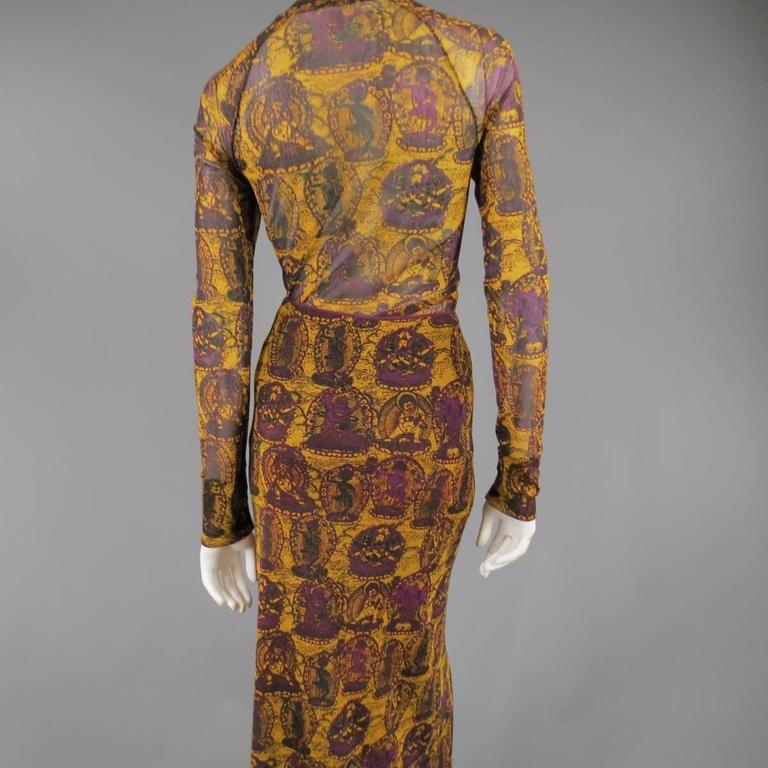 VIVIENNE TAM L Mustard and Purple Buddhist Print Mesh Turtleneck