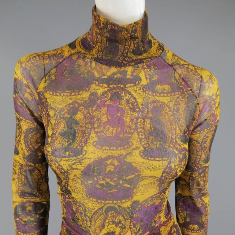 VIVIENNE TAM L Mustard and Purple Buddhist Print Mesh Turtleneck