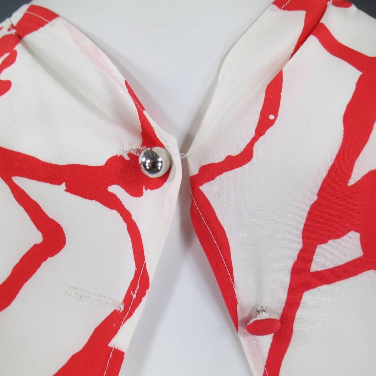 NINA RICCI Size 10 White / Red Floral Print Silk Open Back Dress In Excellent Condition In San Francisco, CA