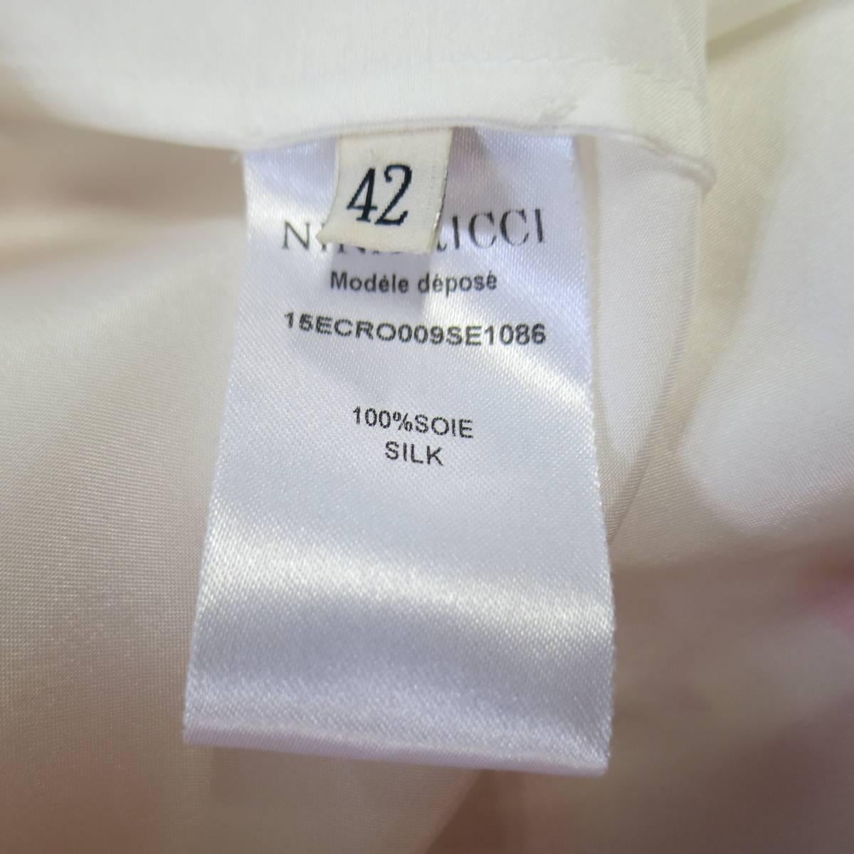 NINA RICCI Size 10 White / Red Floral Print Silk Open Back Dress 5