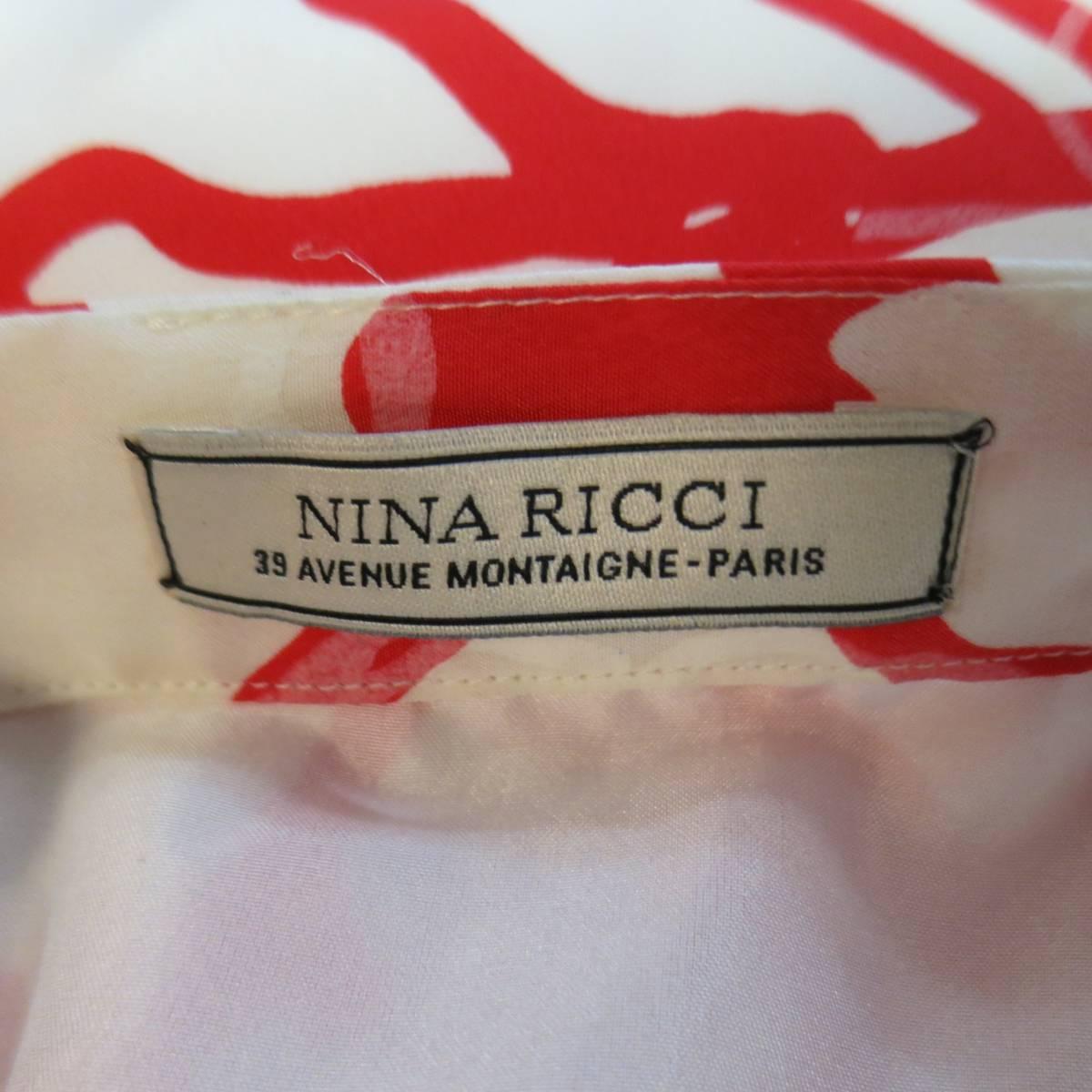 NINA RICCI Size 10 White / Red Floral Print Silk Open Back Dress 4