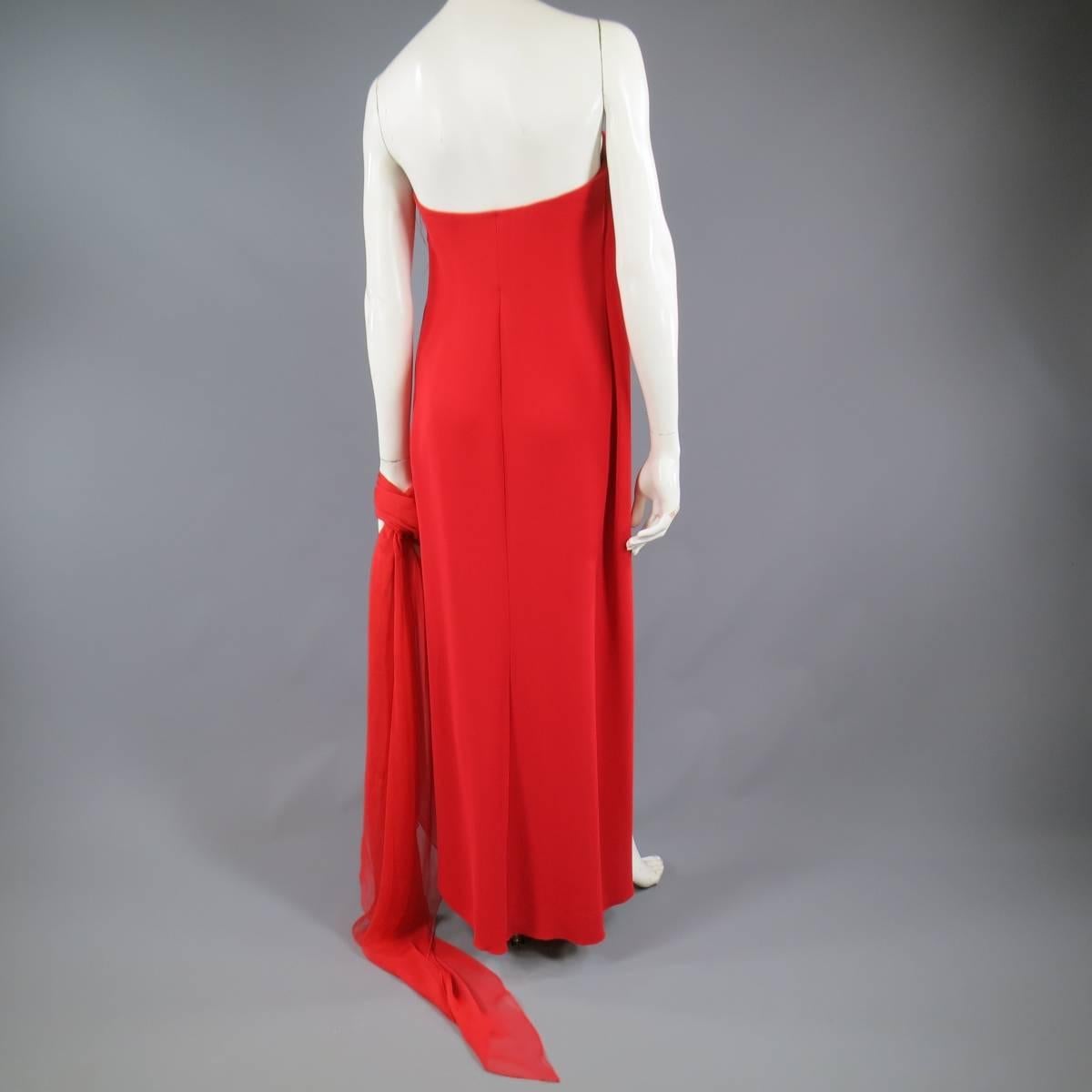 VALENTINO Size 6 Red Silk Strapless Feather Applique Wrap Dress 1