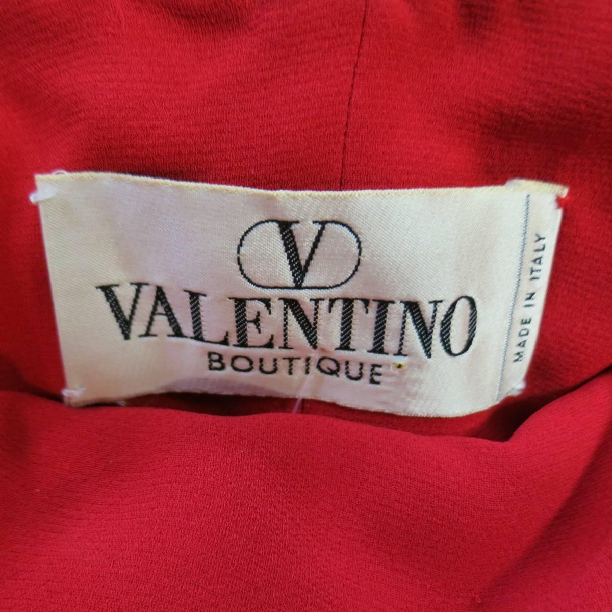 VALENTINO Size 6 Red Silk Strapless Feather Applique Wrap Dress 6