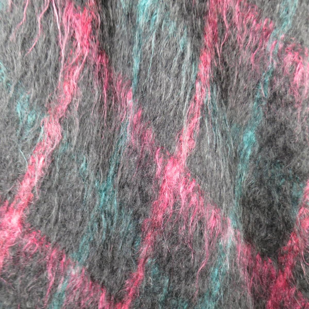 JEAN-LOUIS SCHERRER Size XL Black Pink & Teal Plaid Fur Trim Cardigan Coat 3