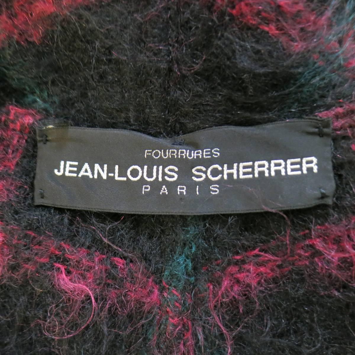 JEAN-LOUIS SCHERRER Size XL Black Pink & Teal Plaid Fur Trim Cardigan Coat 6