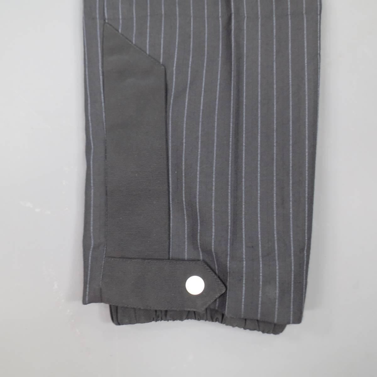 Black KRIS VAN ASSCHE Size 32 Navy Pinstripe Wool Elastic Cuff Dress Pants