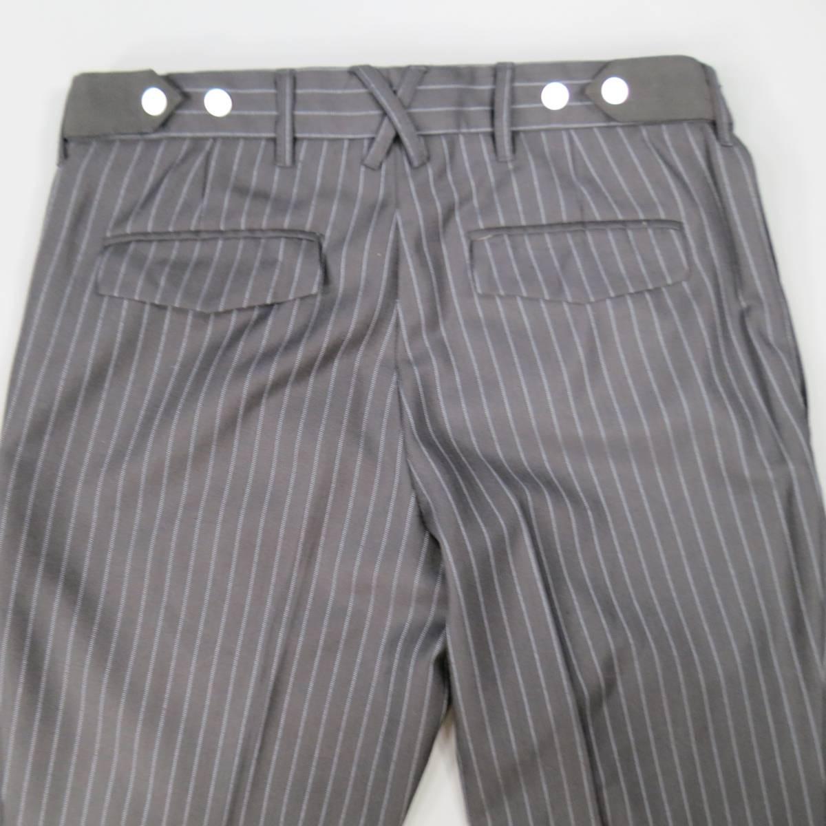 KRIS VAN ASSCHE Size 32 Navy Pinstripe Wool Elastic Cuff Dress Pants In Excellent Condition In San Francisco, CA