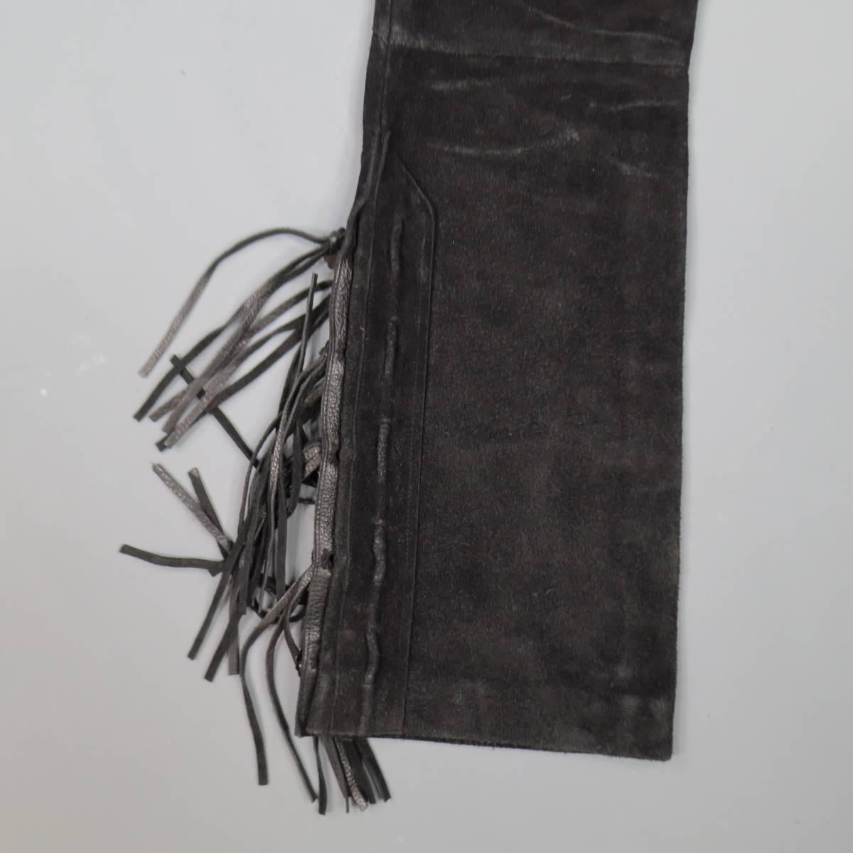 RRL by RALPH LAUREN Size 35 Black Suede Western Fringe Applique Pants In New Condition In San Francisco, CA