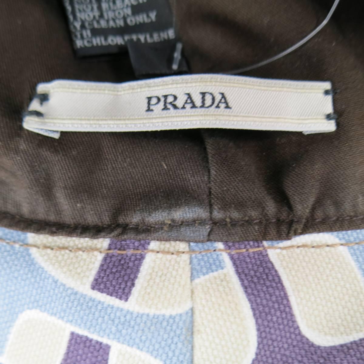 PRADA Size L Light Blue Khaki & Brown Mod Print Canvas Bucket Hat 6