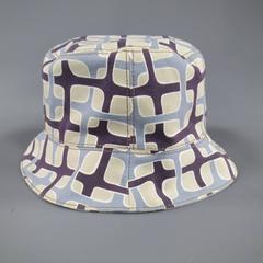 PRADA Size L Light Blue Khaki & Brown Mod Print Canvas Bucket Hat