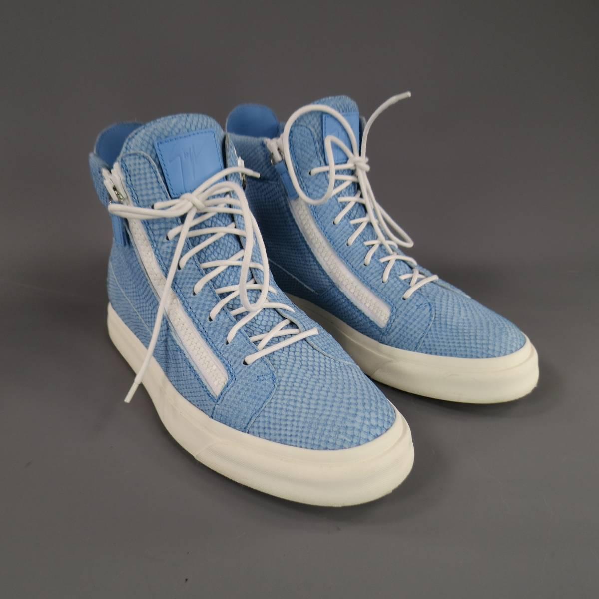 Men's GIUSEPPE ZANOTTI Size 10 Powder Blue Snake Leather Sneakers
