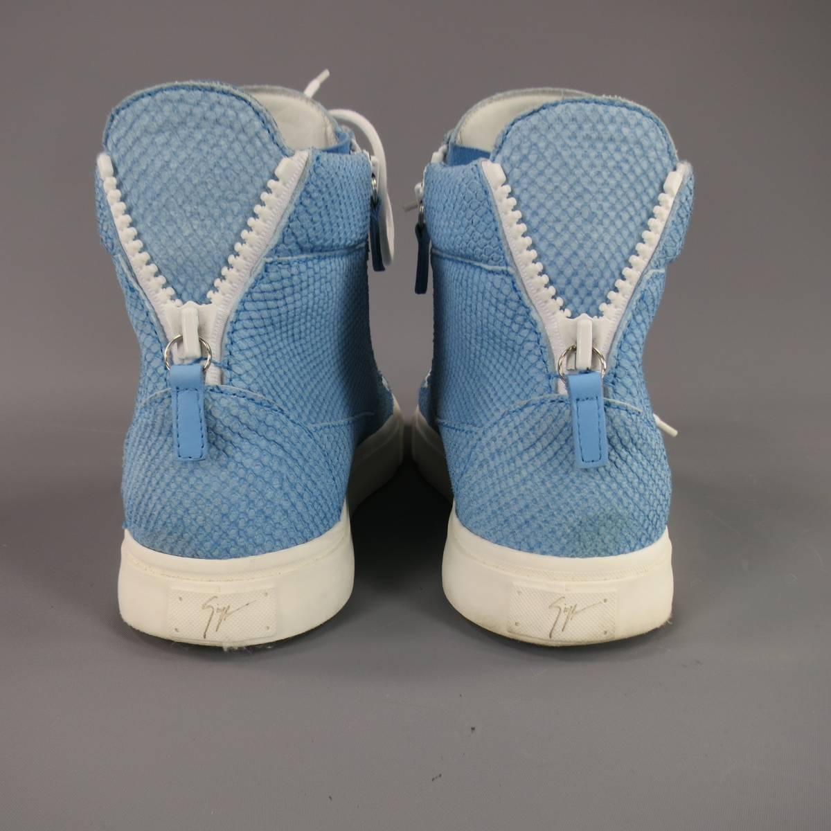 GIUSEPPE ZANOTTI Size 10 Powder Blue Snake Leather Sneakers 1