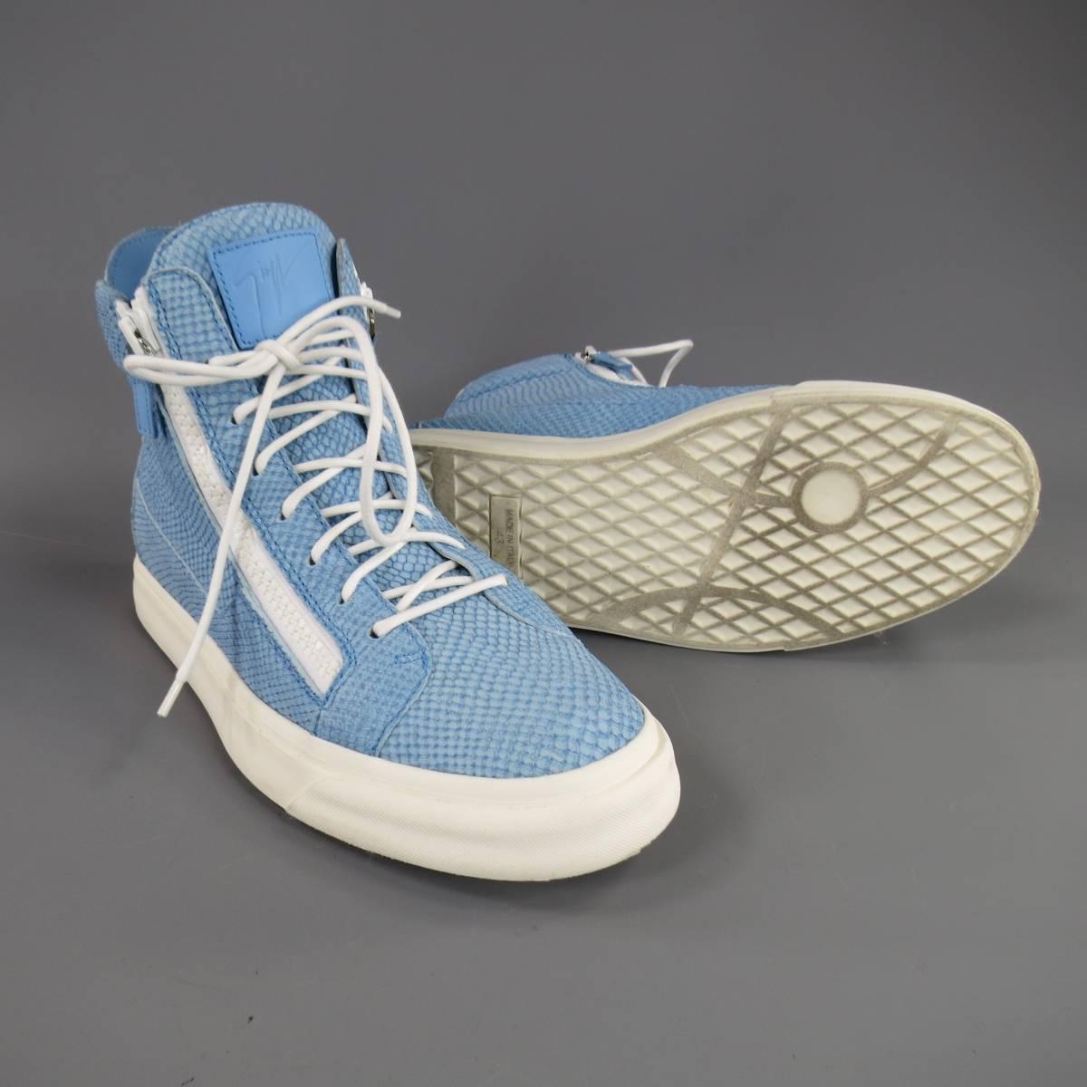 GIUSEPPE ZANOTTI Size 10 Powder Blue Snake Leather Sneakers 3