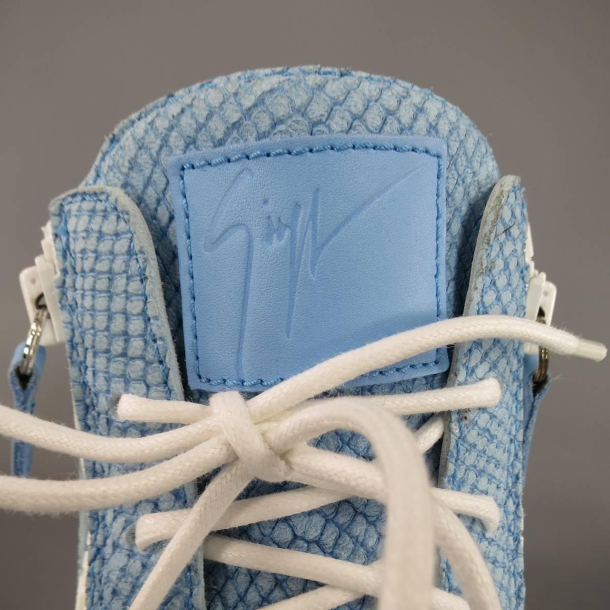 GIUSEPPE ZANOTTI Size 10 Powder Blue Snake Leather Sneakers 5