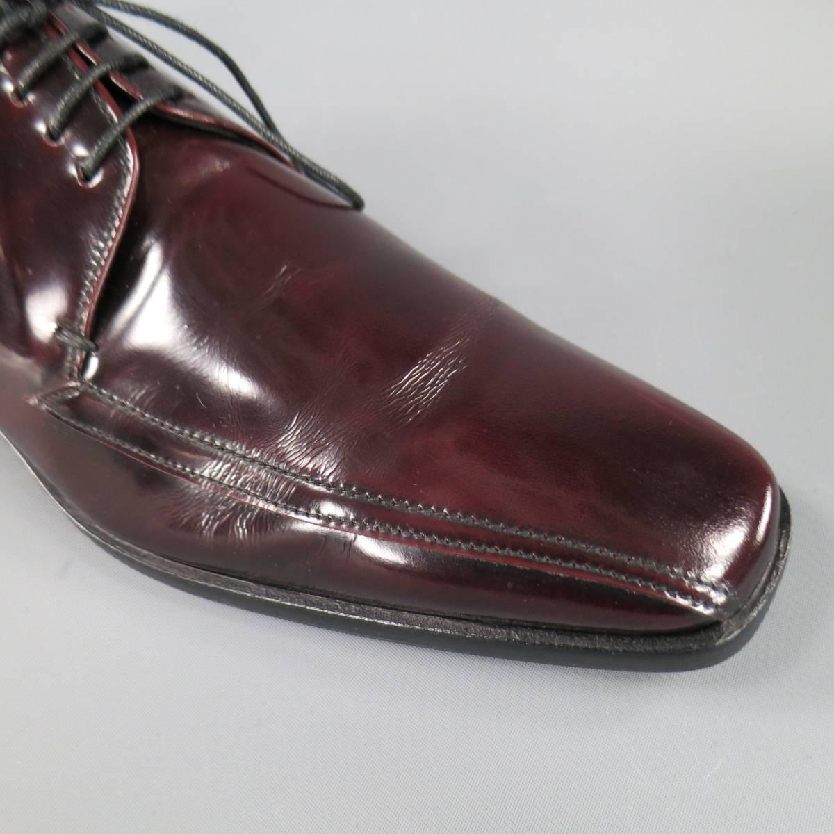 PRADA Size 8 Burgundy Patent Leather Pointed Square Toe Lace Up In Excellent Condition In San Francisco, CA
