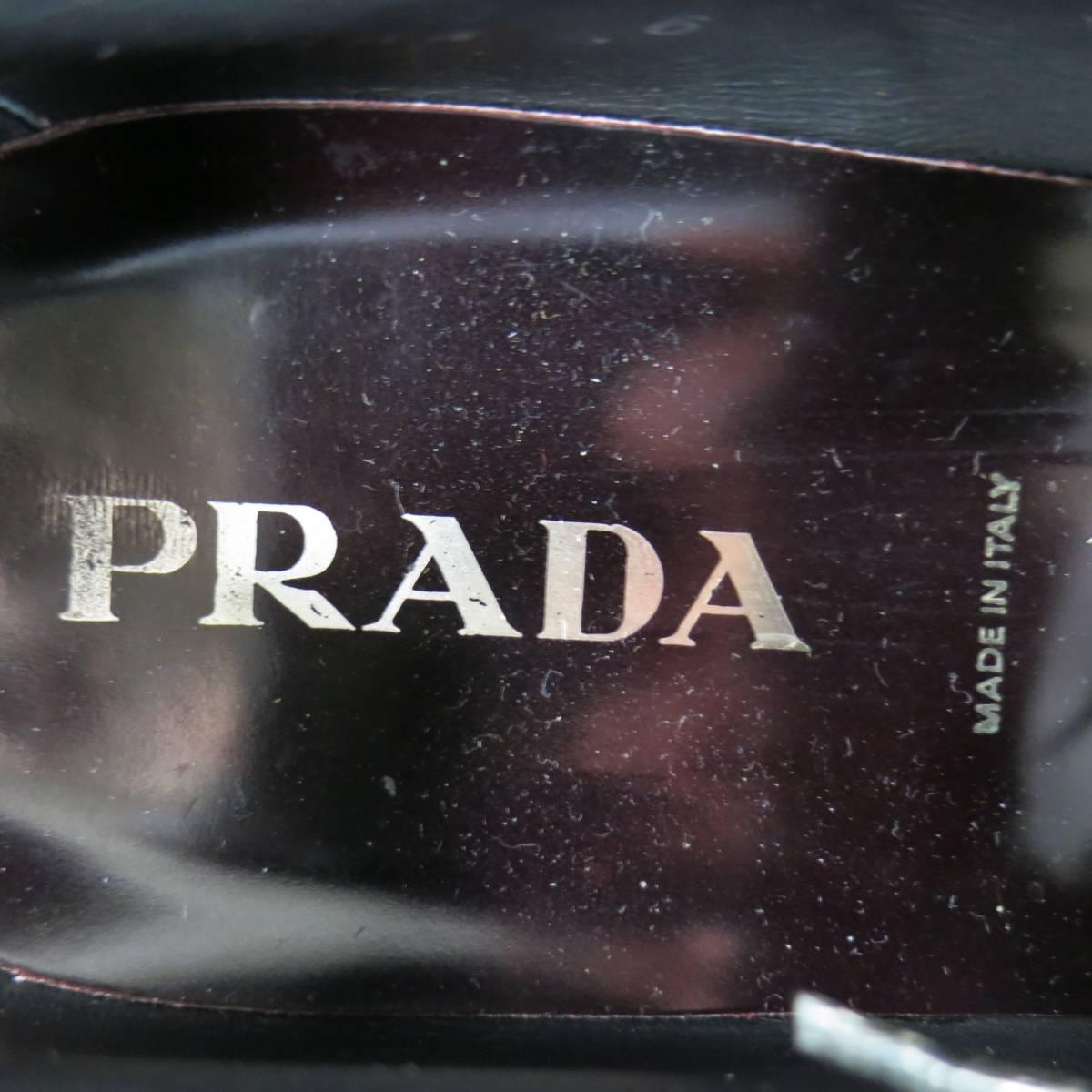 PRADA Size 8 Burgundy Patent Leather Pointed Square Toe Lace Up 1