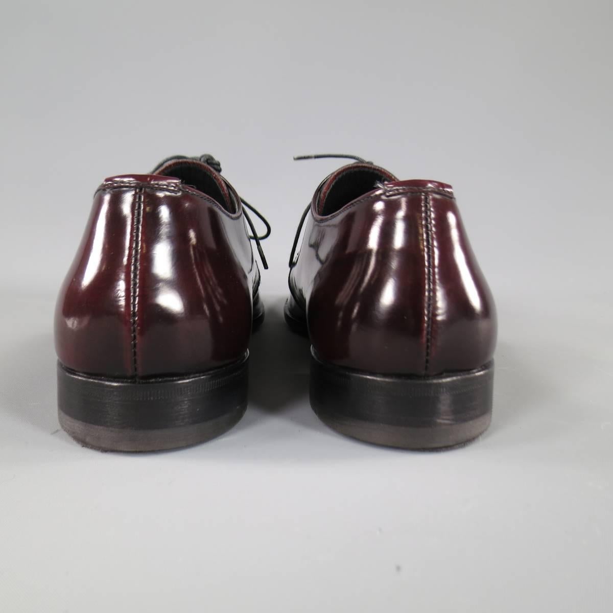 PRADA Size 8 Burgundy Patent Leather Pointed Square Toe Lace Up 2