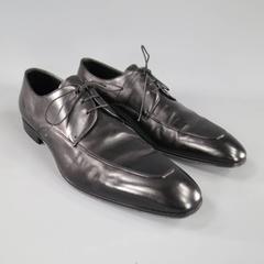 PRADA Size 11.5 Black Leather Top Stitch Lace Up Dress Shoes