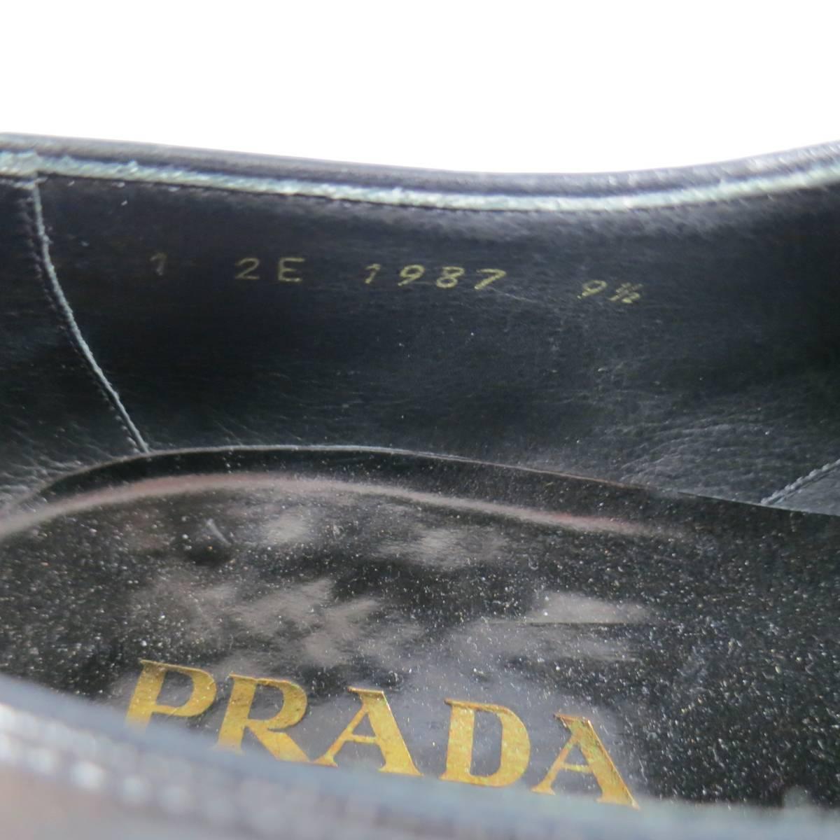 PRADA Size 11.5 Black Leather Top Stitch Lace Up Dress Shoes 2