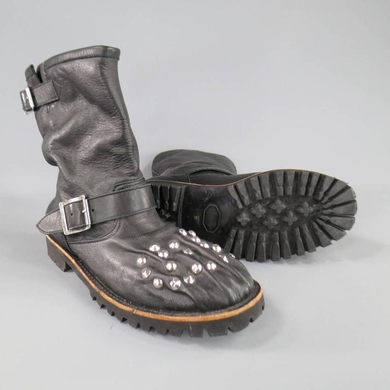 COMME des GARCONS Toa Size 9 Black Leather Wrinkle Studded