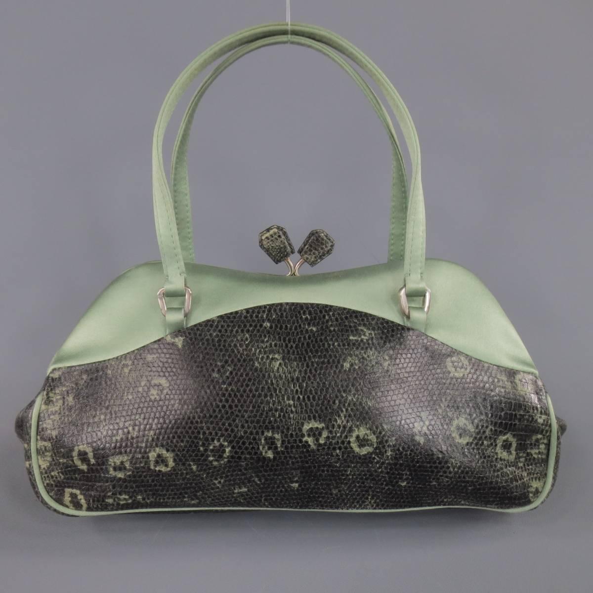 Gray PRADA Mint Green Satin & Lizard Leather Mini Purse Handbag