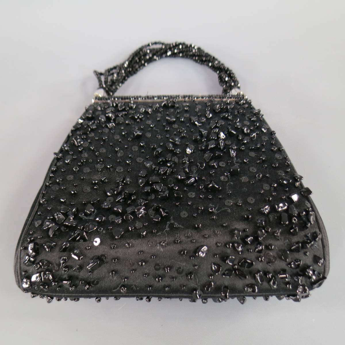Women's Vintage JUDITH LEIBER Black Beaded Satin Evening Handbag