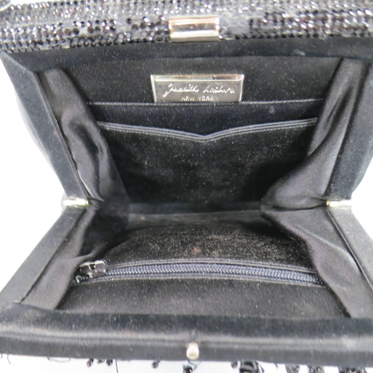 Vintage JUDITH LEIBER Black Beaded Satin Evening Handbag 5