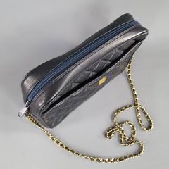 Vintage GIVENCHY Navy Quilted Leather Gold Chain Strap Cross Body Handbag