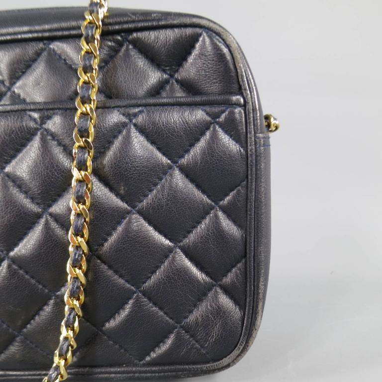 Vintage GIVENCHY Navy Quilted Leather Gold Chain Strap Cross Body