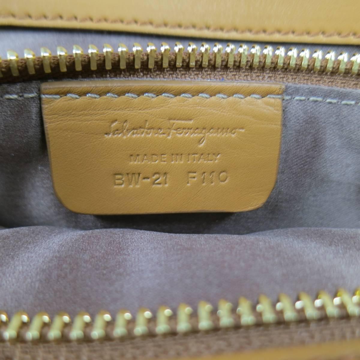 SALVATORE FERRAGAMO Beige Canvas Brown Leather FIAMMA North South Handbag 5