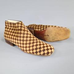 LOUIS VUITTON Size 7 Beige & Brown Checkered Pony Hair Ankle Boots