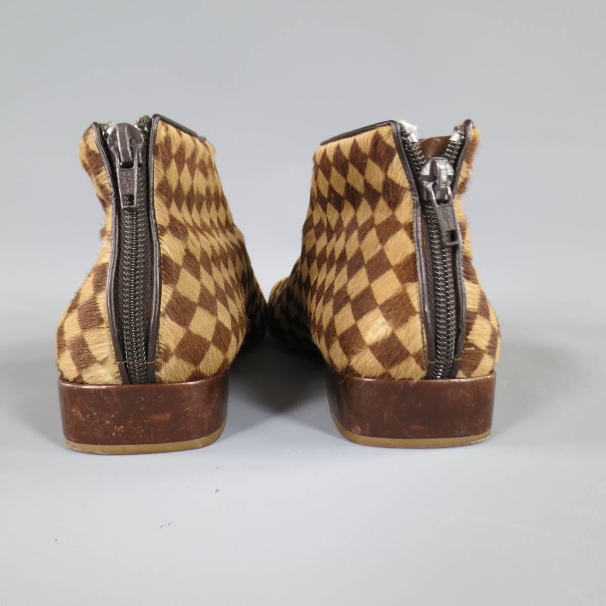 LOUIS VUITTON Size 7 Beige and Brown Checkered Pony Hair Ankle Boots at 1stdibs