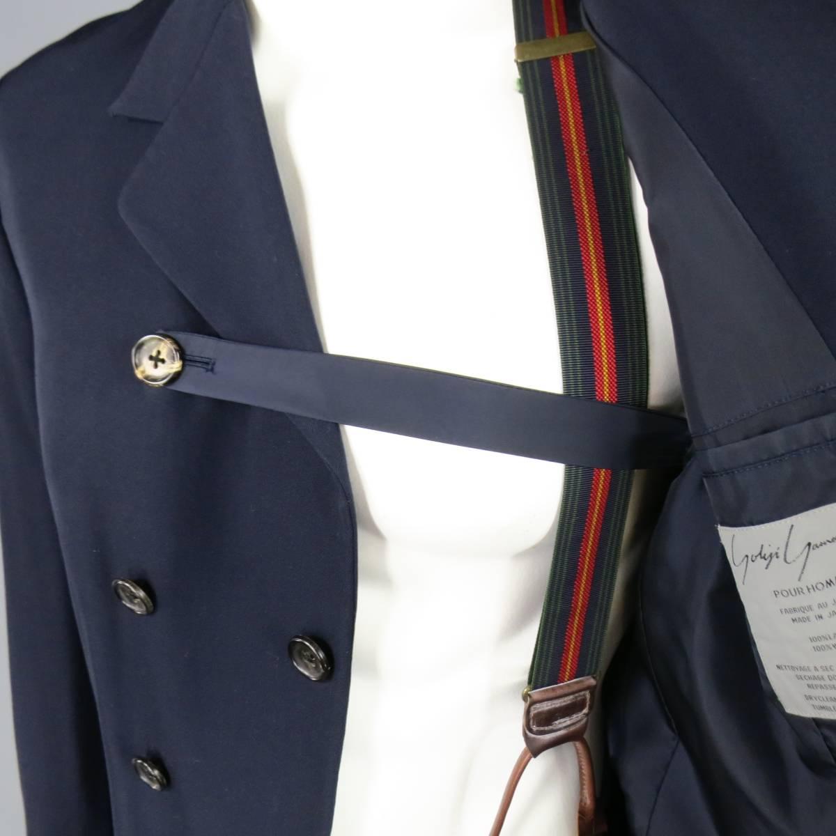 Vintage YOHJI YAMAMOTO Regular Navy Cotton Double Breasted 32 34 Suit In Good Condition In San Francisco, CA