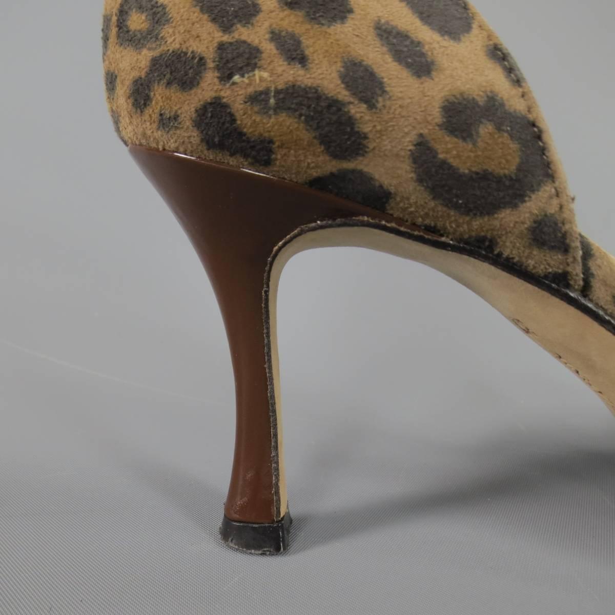 MANOLO BLAHNIK Size 7 Brown Leopard Suede Snake Detail D'Orsay Pumps 4