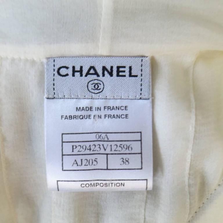 CHANEL Size 6 Cream Chiffon Ruffled Sleeve Black Piping Bow Blouse