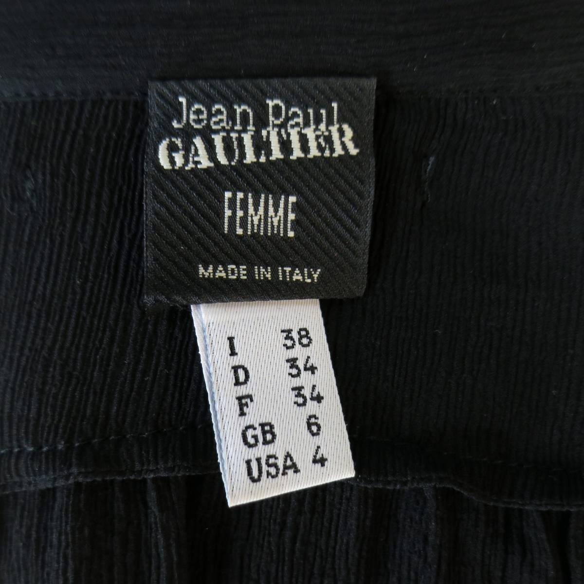 JEAN PAUL GAULTIER Size 4 Black Chiffon Ruched Bow Snap Blouse 6
