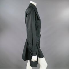 ALAIA Dress Size 10 Black Cotton Gathered Back Skirt Collared Shirt