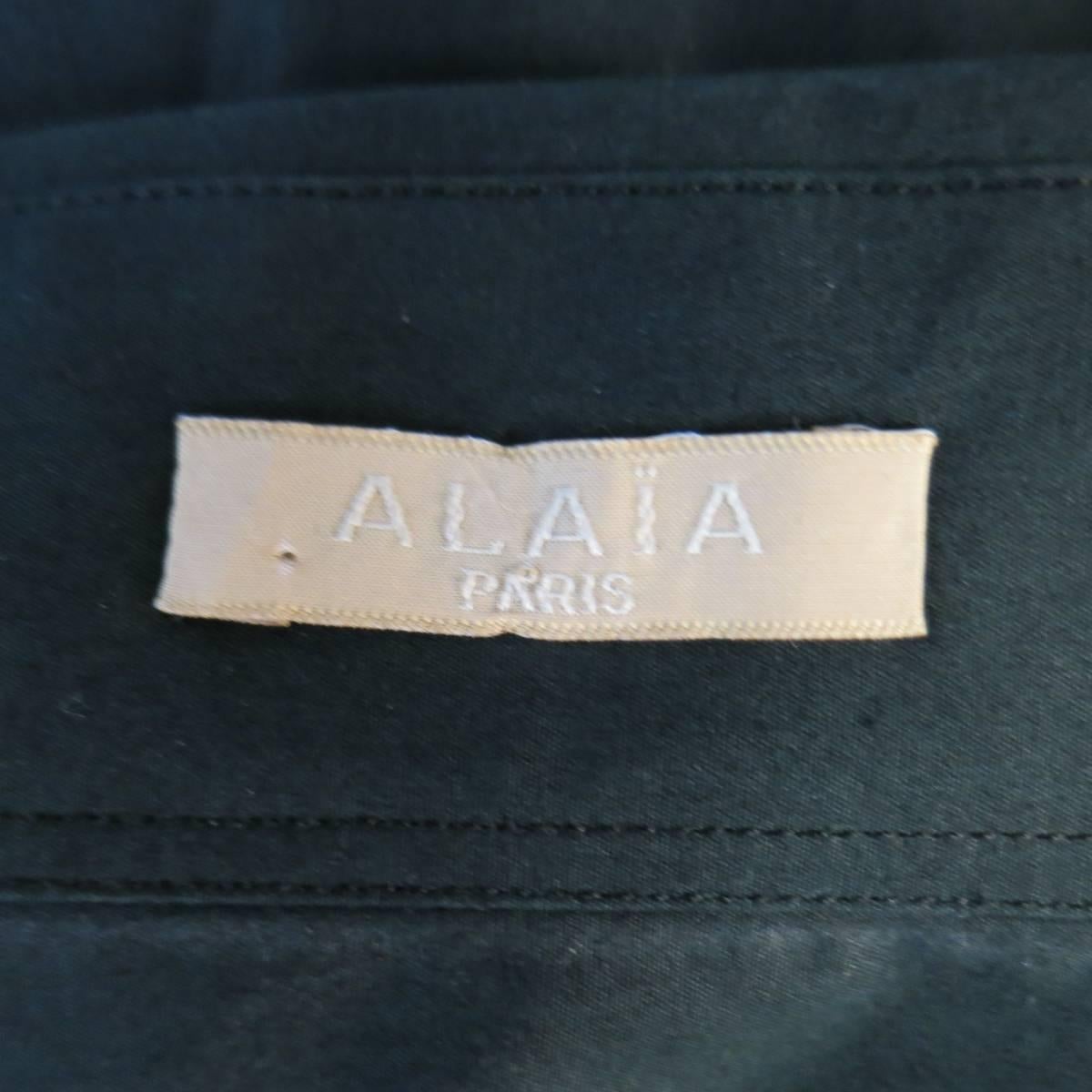 ALAIA Dress Size 10 Black Cotton Gathered Back Skirt Collared Shirt 2