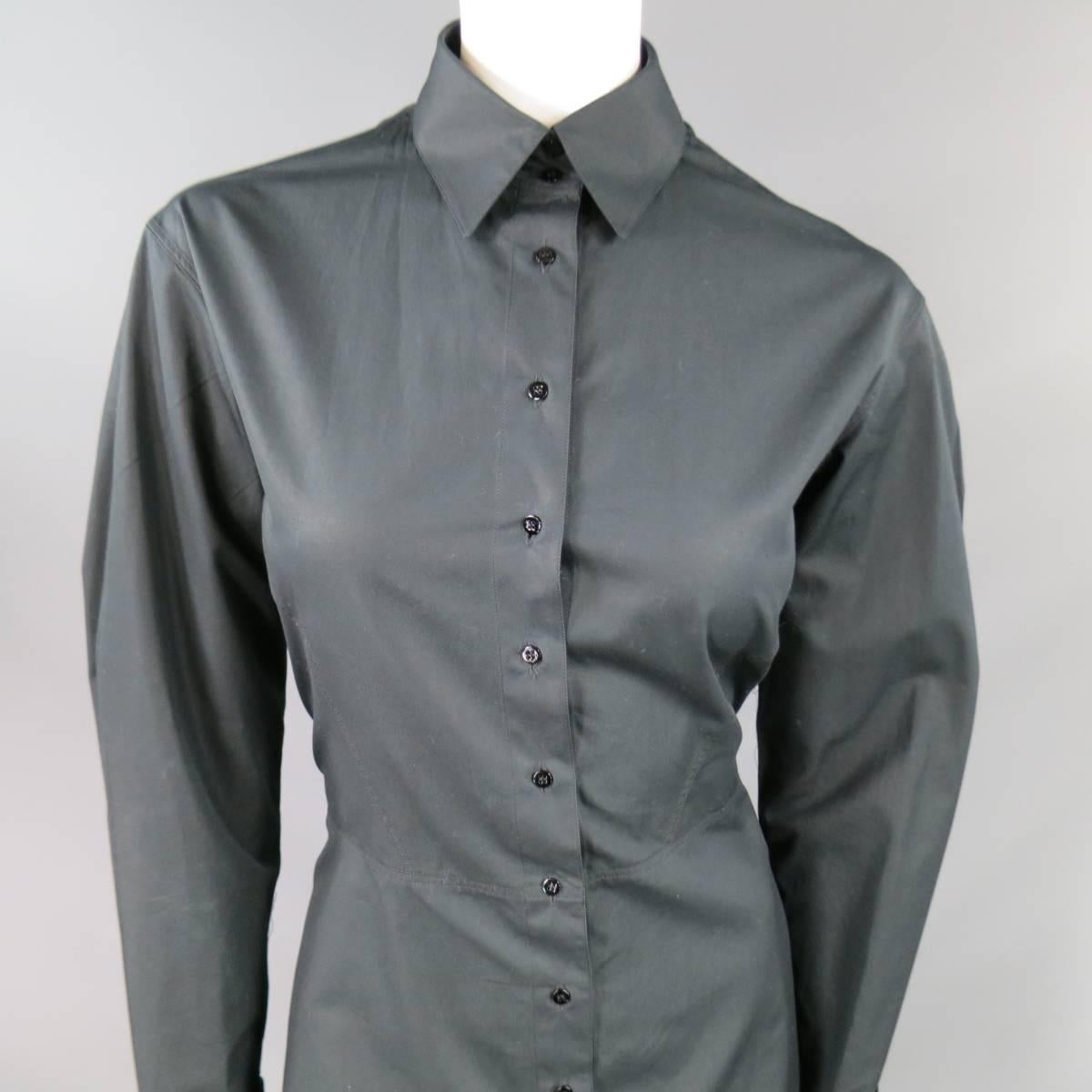 ALAIA Dress Size 10 Black Cotton Gathered Back Skirt Collared Shirt In Good Condition In San Francisco, CA