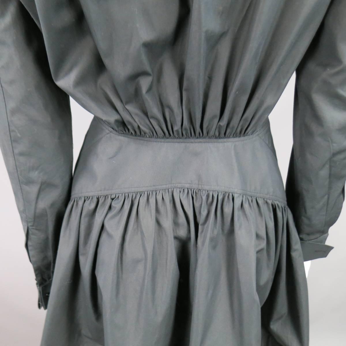 Women's ALAIA Dress Size 10 Black Cotton Gathered Back Skirt Collared Shirt