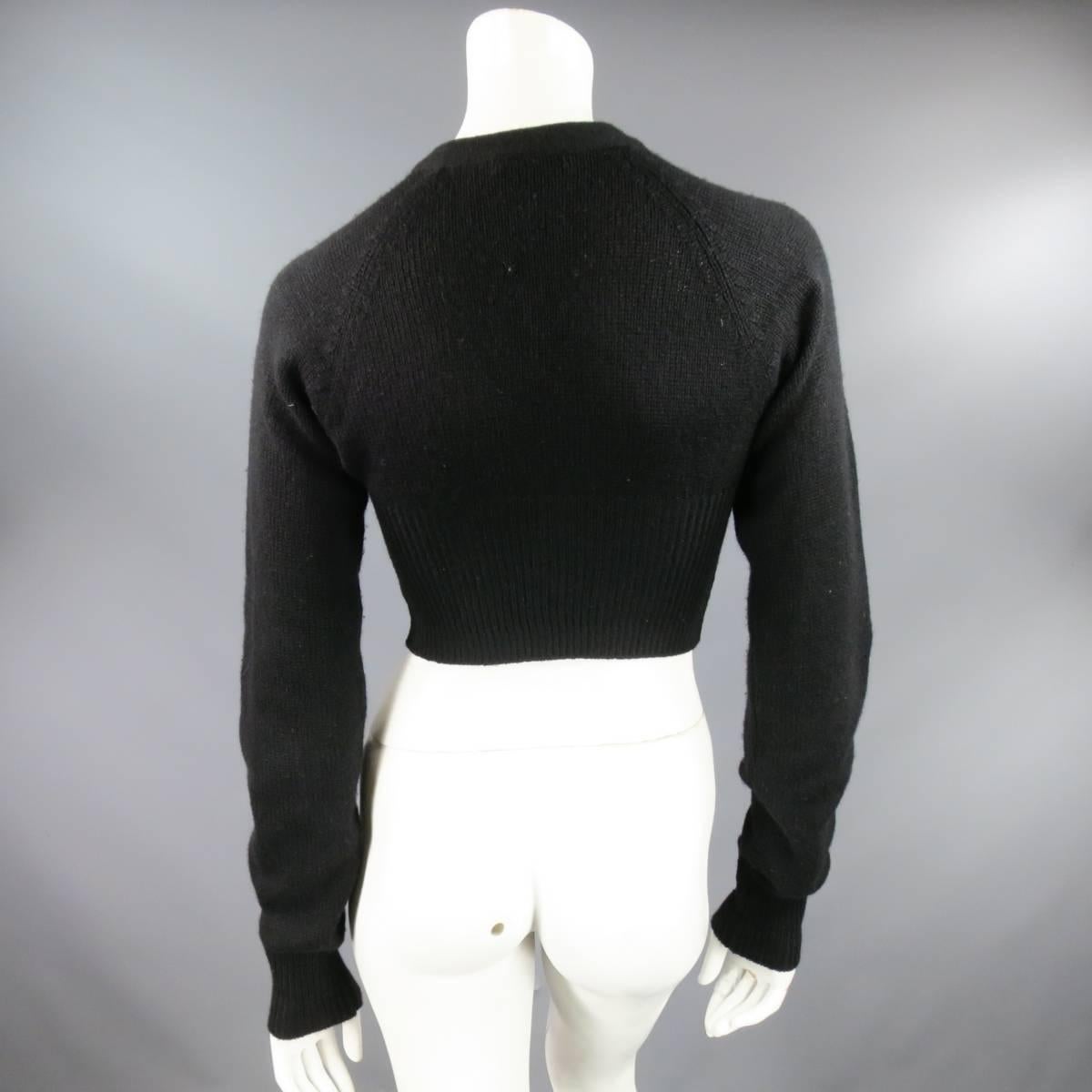 Women's PRADA Size 8 Black Cashmere Croped Snap Button Cardigan
