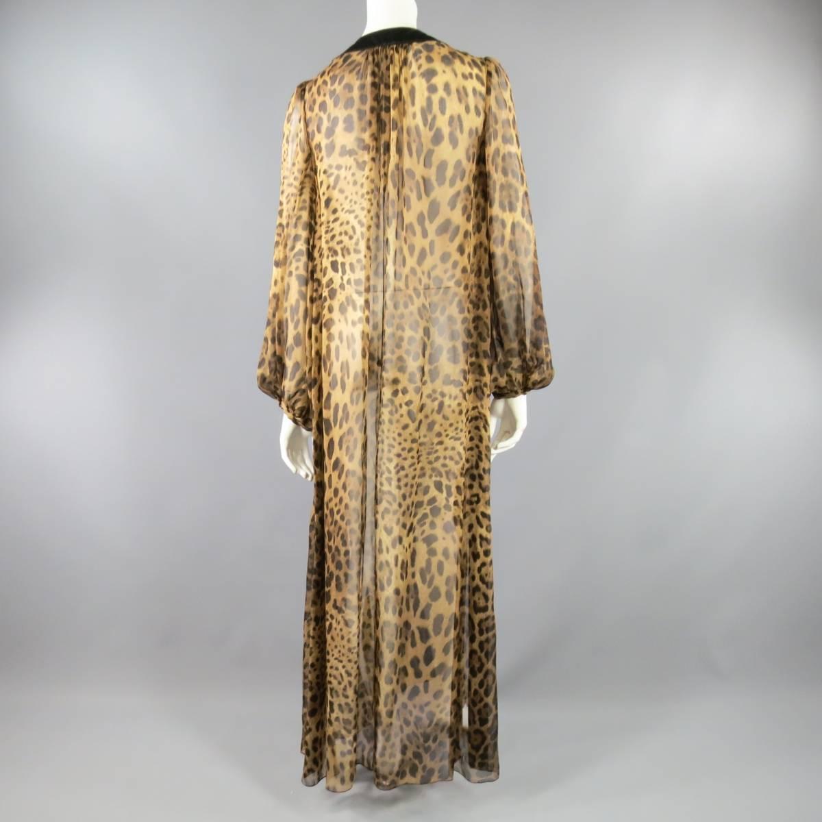 Women's DOLCE & GABBANA Size L Brown Leaopard Chiffon Black Trim Maxi Kaftan Dress