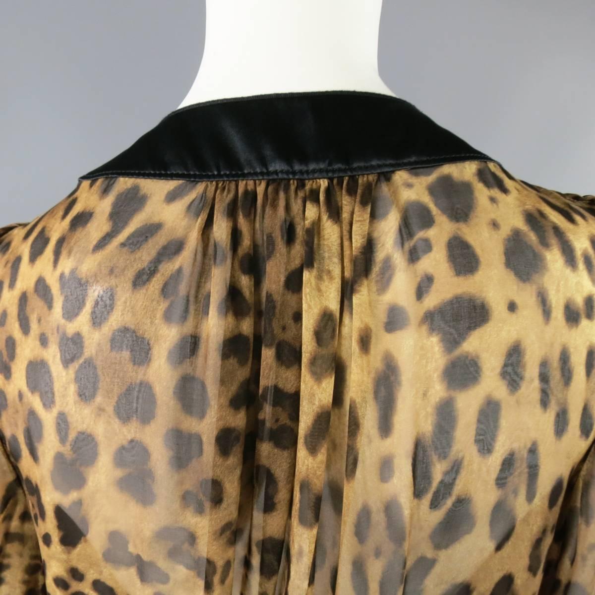 DOLCE & GABBANA Size L Brown Leaopard Chiffon Black Trim Maxi Kaftan Dress 3