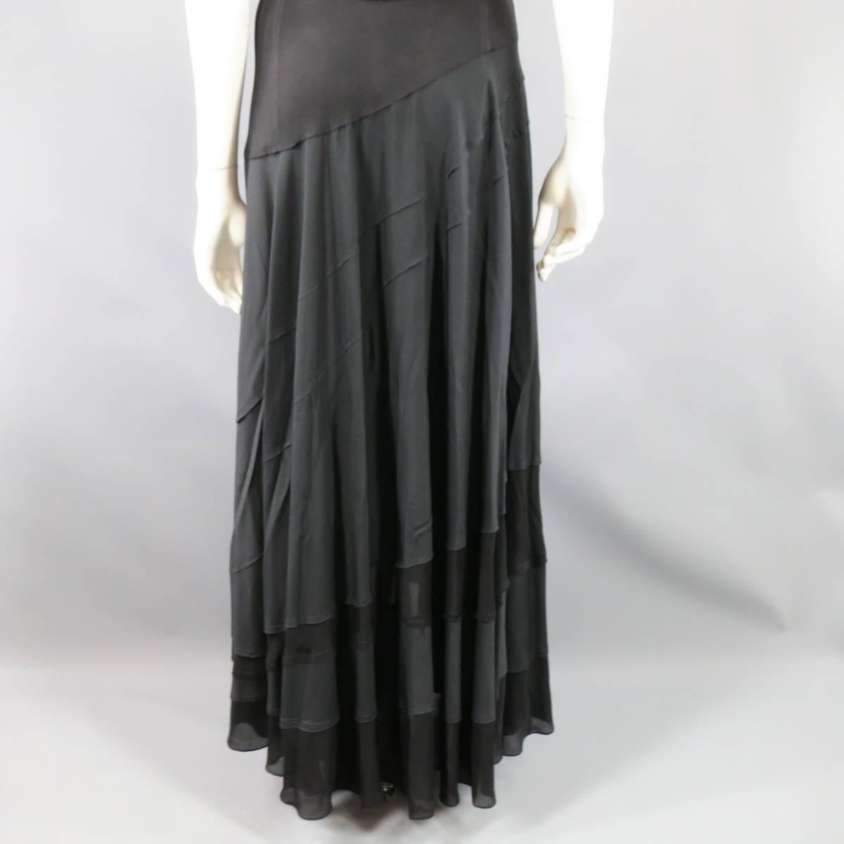 DONNA KARAN Size 10 Black Asymmetrical Striped Patch Work Maxi Dress 3
