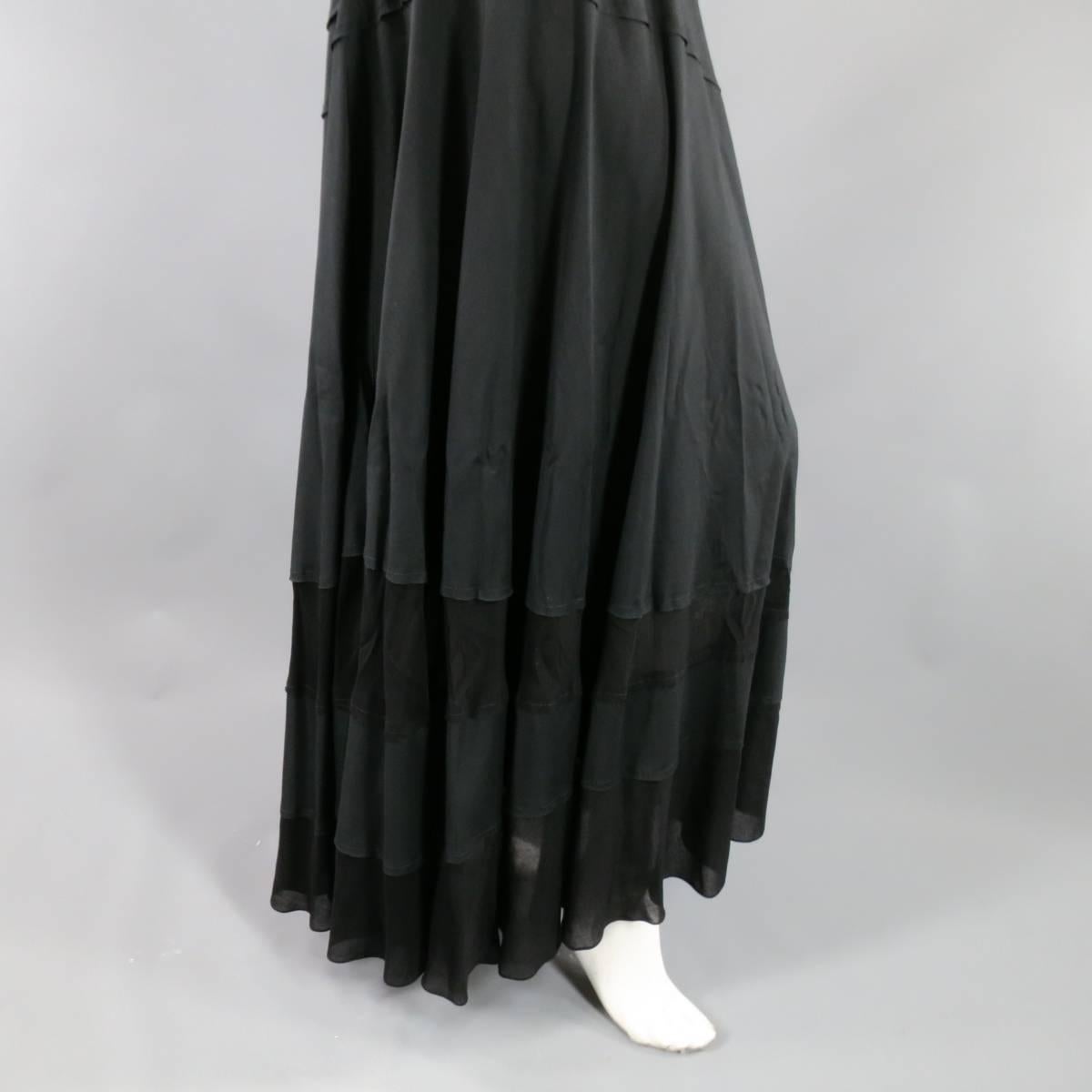 DONNA KARAN Size 10 Black Asymmetrical Striped Patch Work Maxi Dress 5