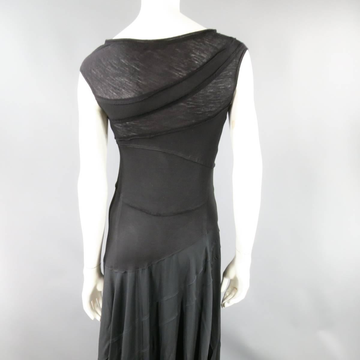 DONNA KARAN Size 10 Black Asymmetrical Striped Patch Work Maxi Dress 4