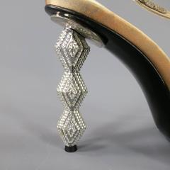 STUART WEITZMAN 8.5 Champagne Satin Peep Toe Rhinestone Heel Slingback Pumps